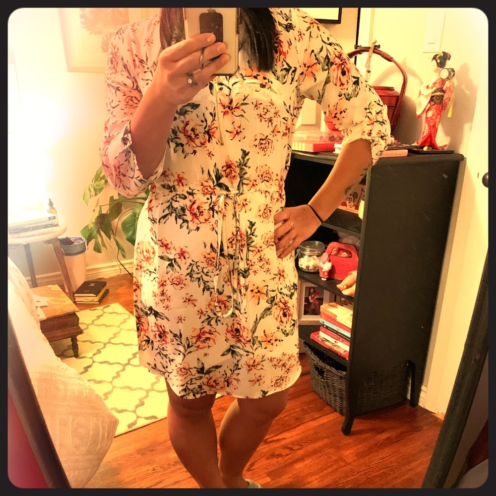 White Floral Tie-Waist Sundress